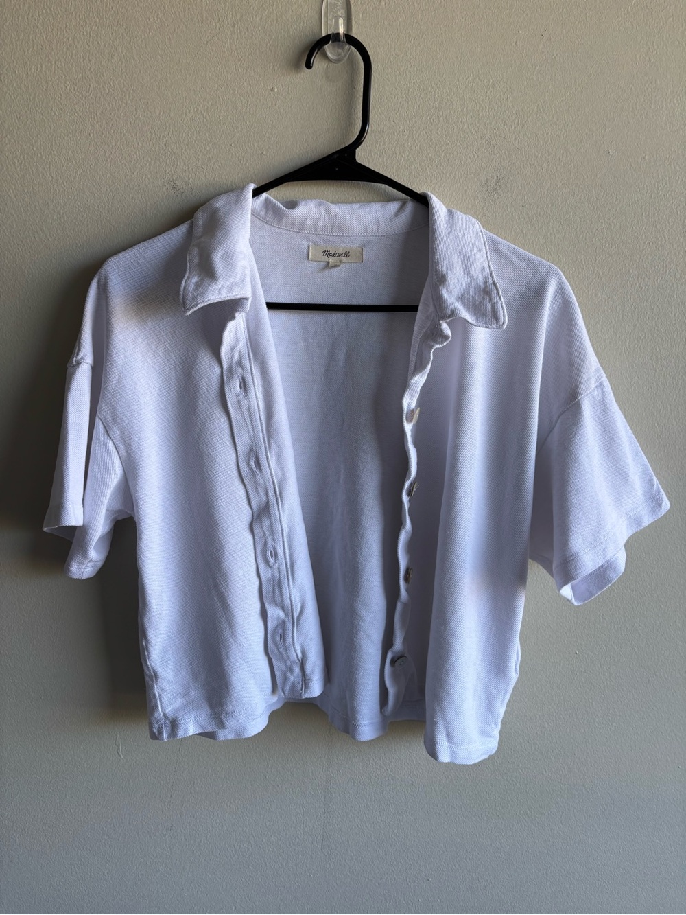 Madewell White Cropped Button-Front Top Medium 100% Natural Fibers - Picture 4 of 5